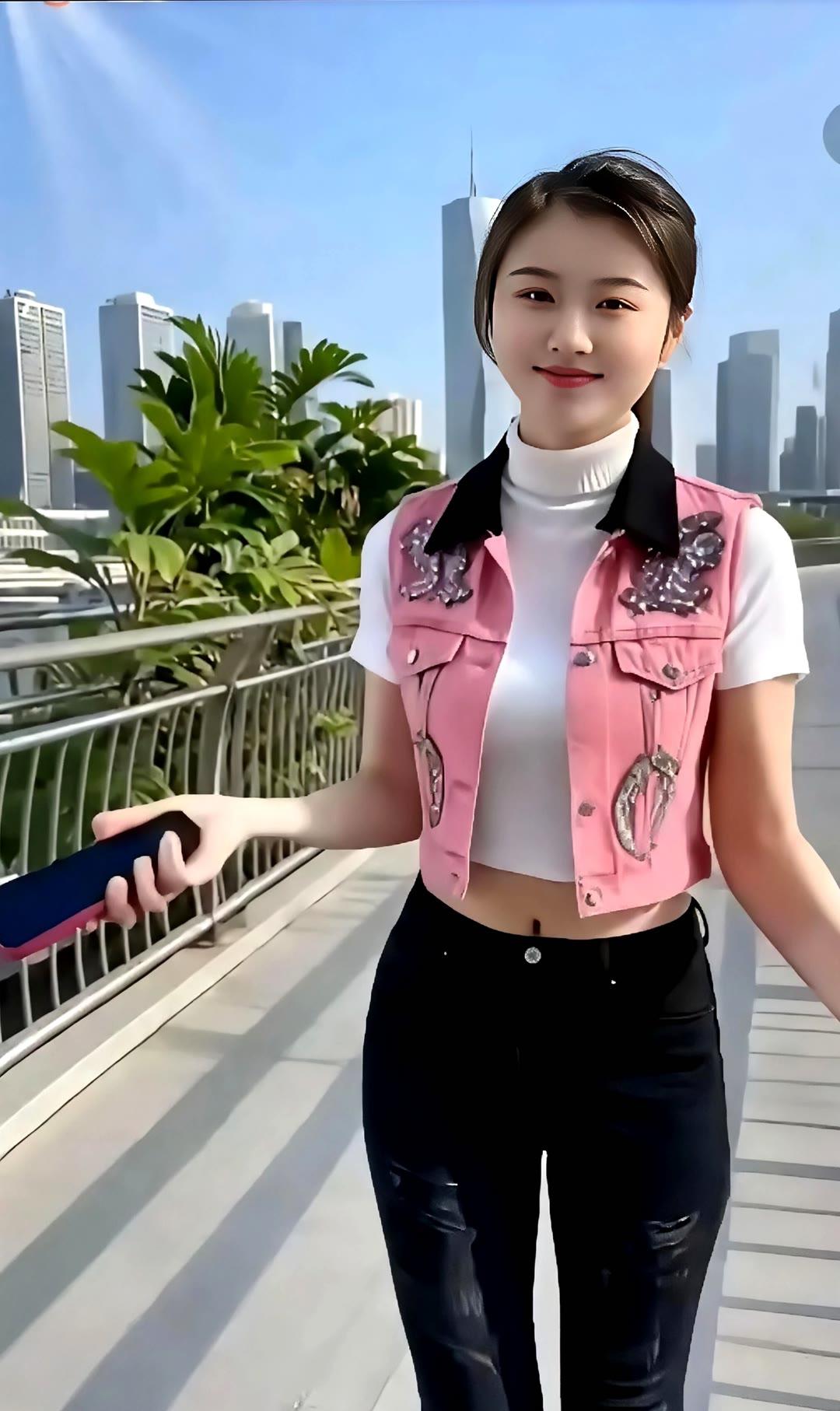 都市少女穿搭指南：粉色背心+黑色牛仔裤，时尚又舒适！