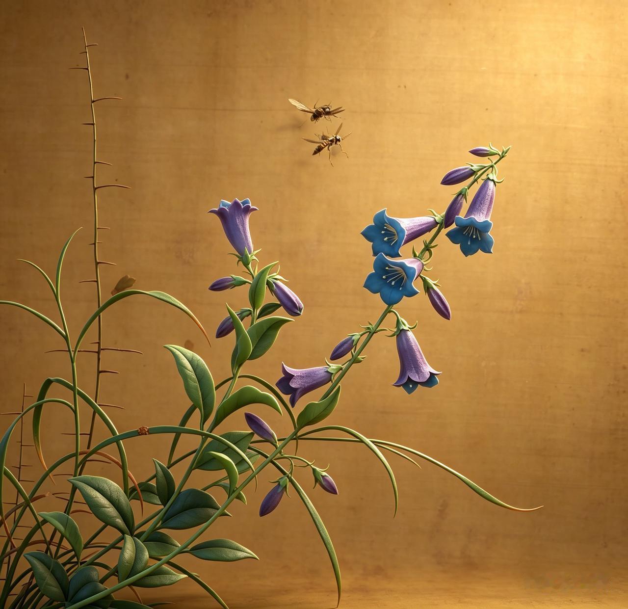 黄筌《长春花鸟册》：瓢虫蜜蜂