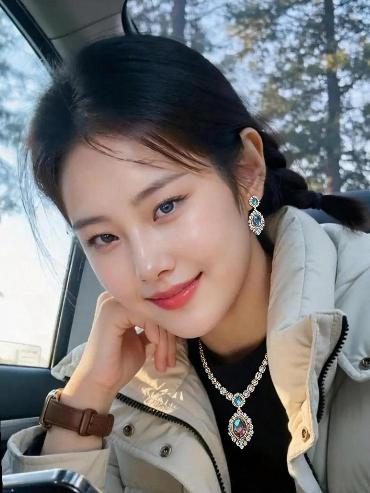 冬日暖阳下的甜美笑容，搭配精致珠宝，元气满满的一天！🌞💎✨