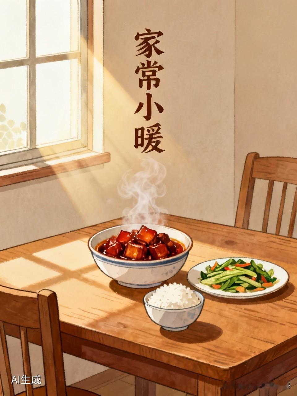 今日美食打卡忙活一下午张罗的家常晚餐，荤素搭配凑齐一桌。青菜是早上菜市场挑的新鲜