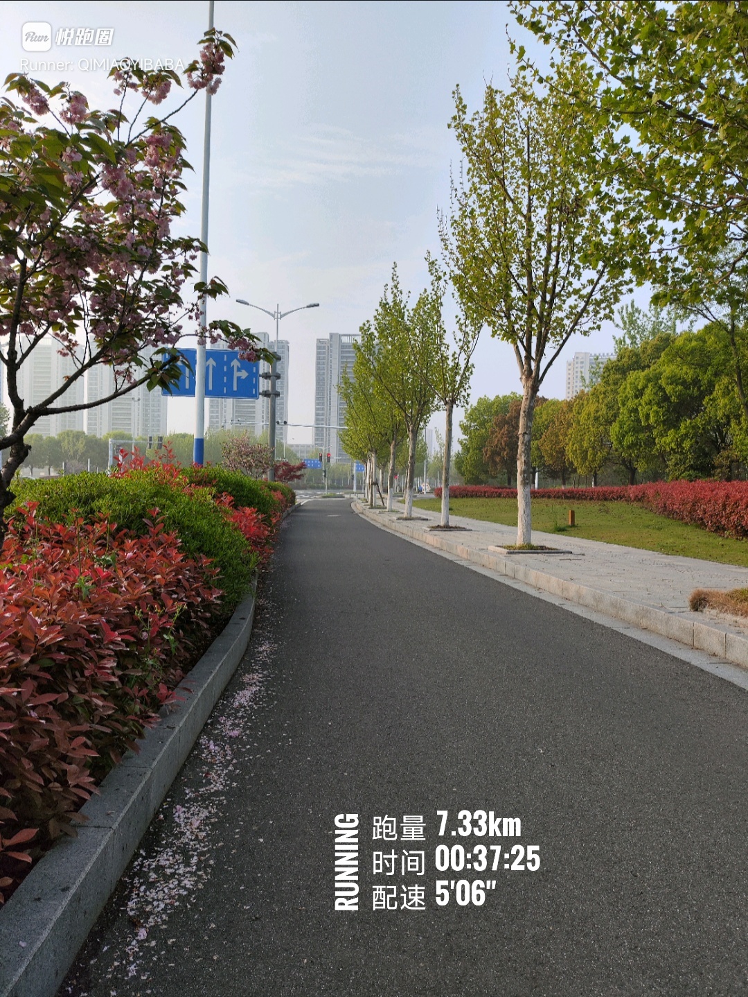 同学们早ﾉ☀花开花落去，春去夏归来，三天不跑步，浑身不得劲，躺着不想起来，穿上跑