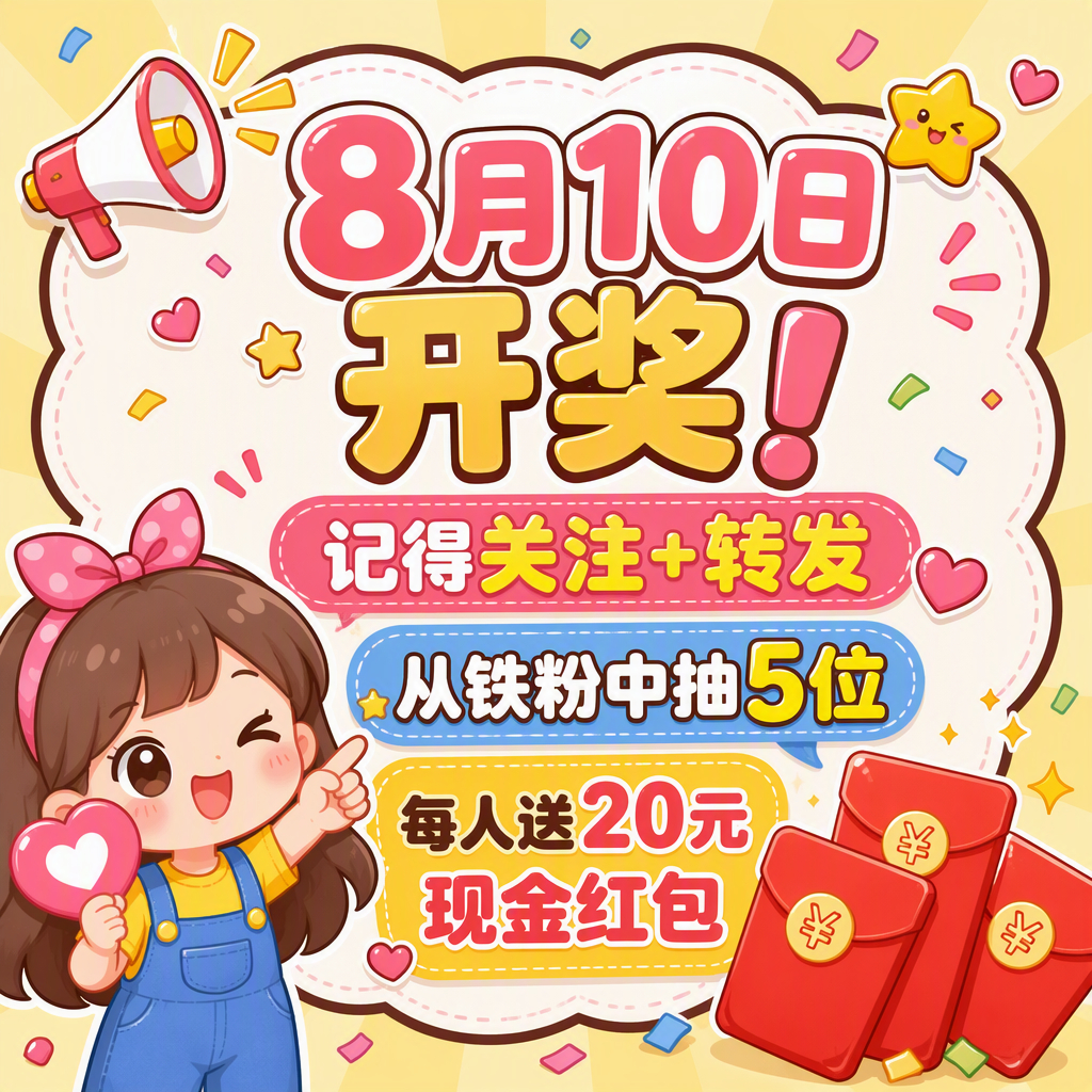 8月10号开奖~来吧家人们赶快成为铁粉  抽奖详情