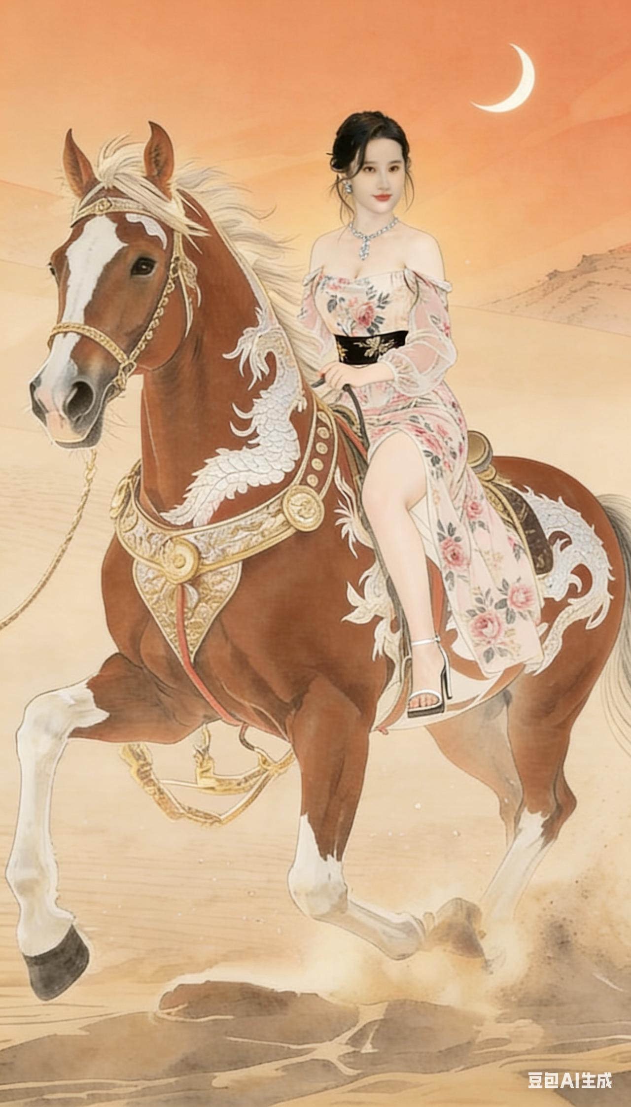 大漠沙如雪，燕山月似钩。
何当金络脑，快走踏清秋！——李贺《马》