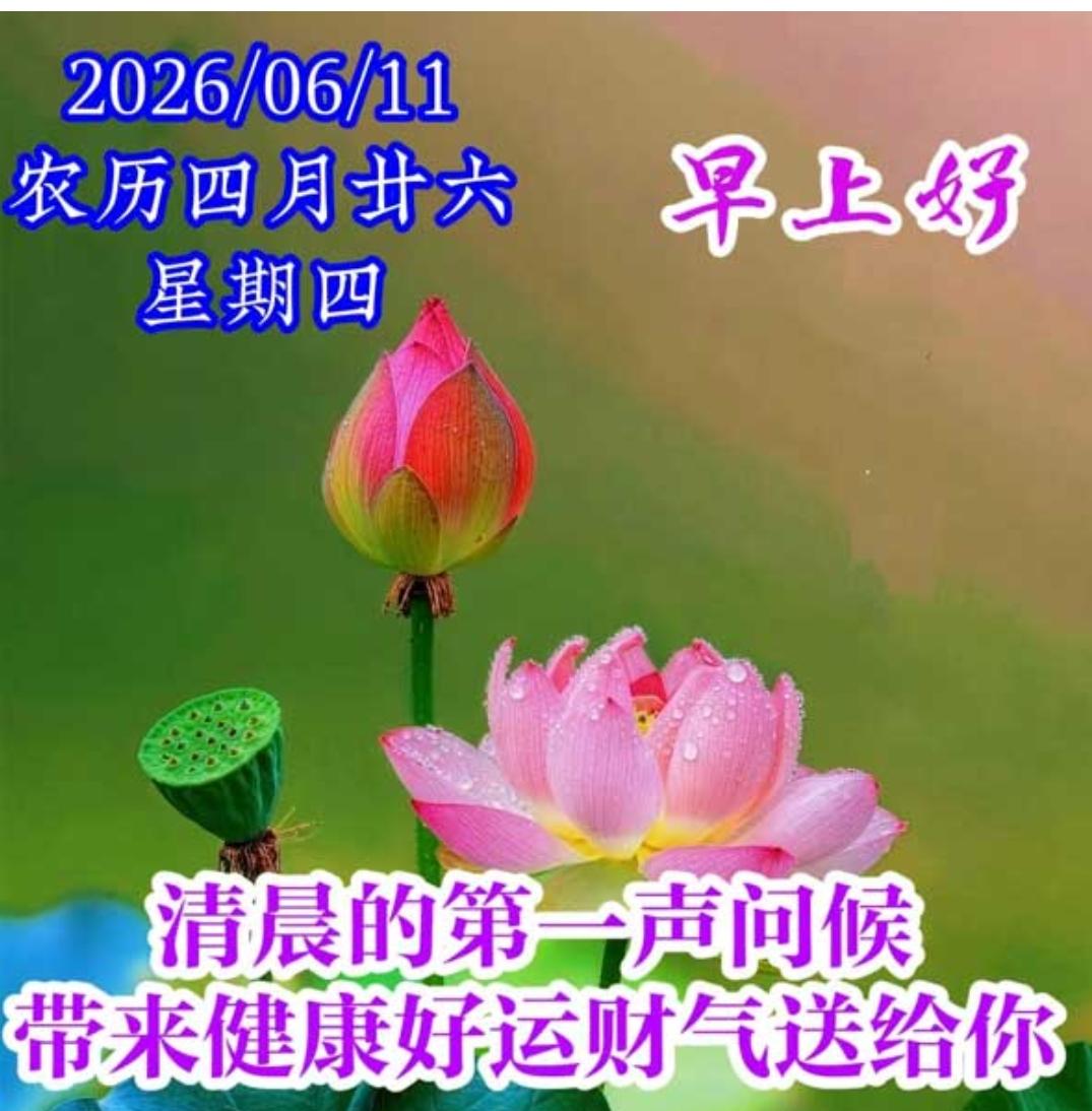 夜去晨来又一天，
清晨祝福送身边；
知心无需更多言，
知心总是在心间；
千言万语