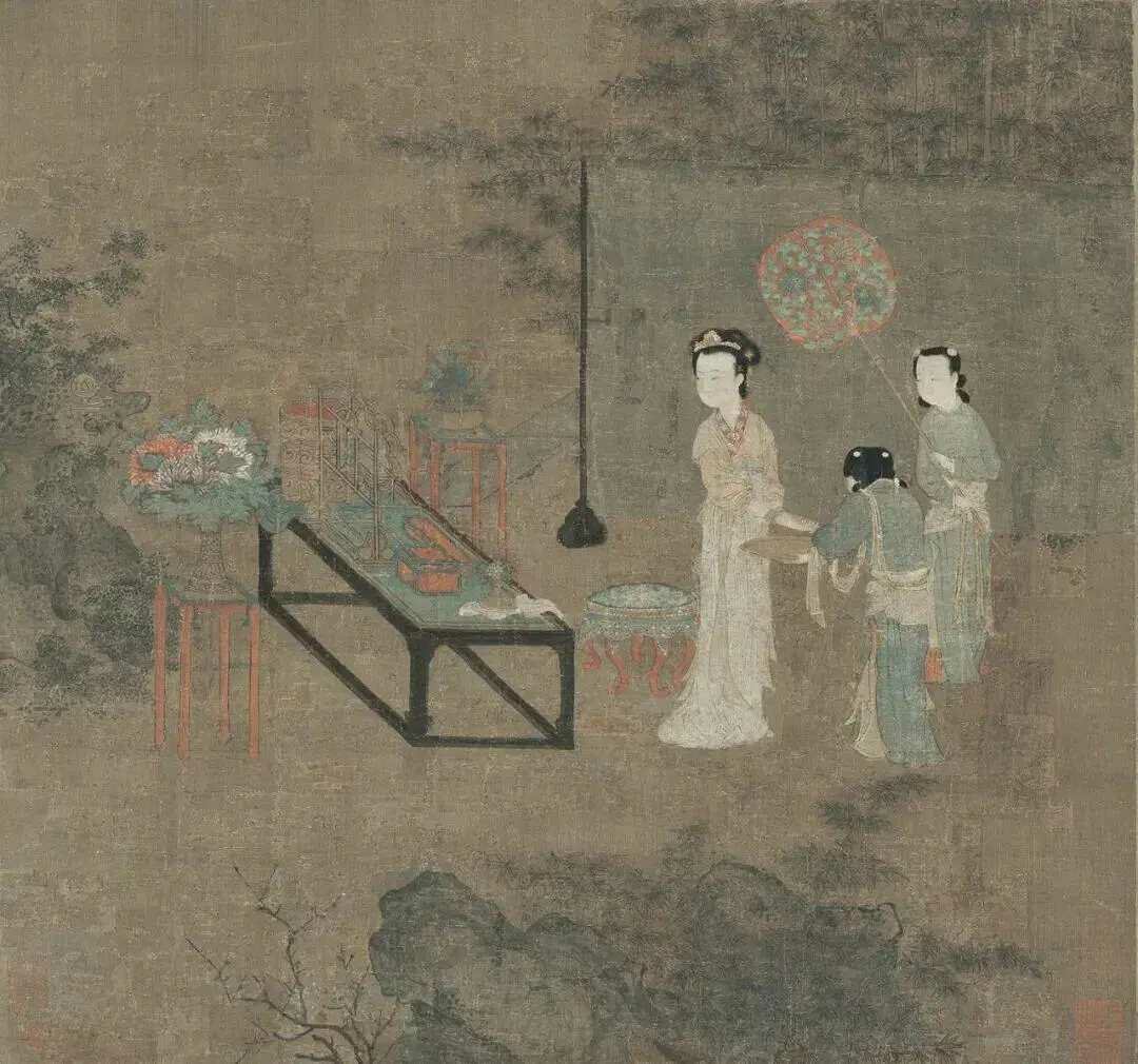 南宋佚名《盥手观花图》，以仕女盥手观花的日常场景，暗藏南宋贵族女性对“慢生活”的
