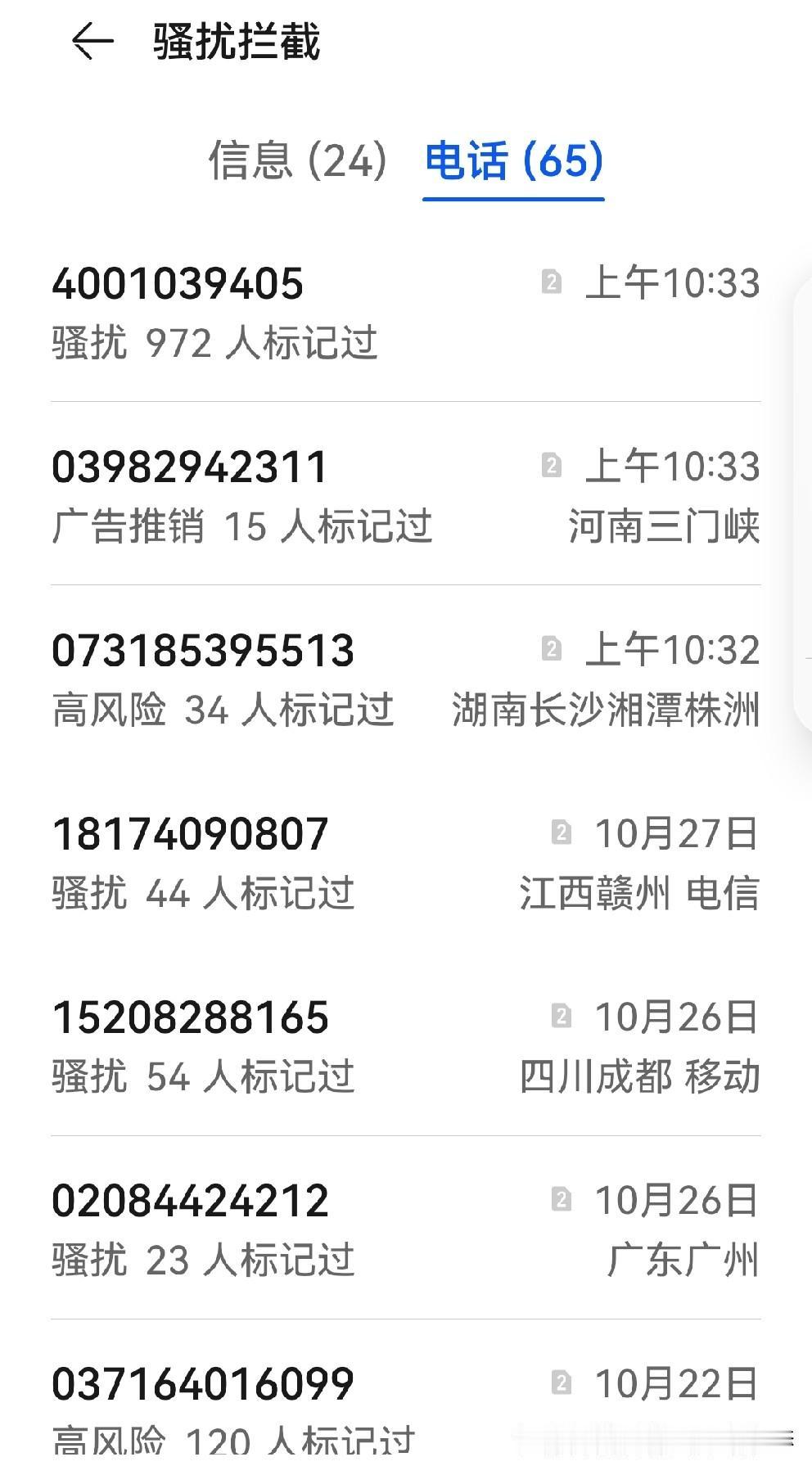我的个娘呀！骚扰电话，烦死个人了！

       这么多骚扰电话，运营商你们到