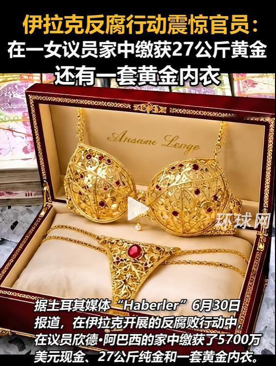 “太奇葩了！”近日，伊拉克一名女议员因涉腐被捕，警方突击搜查其住所时，不仅搜出大