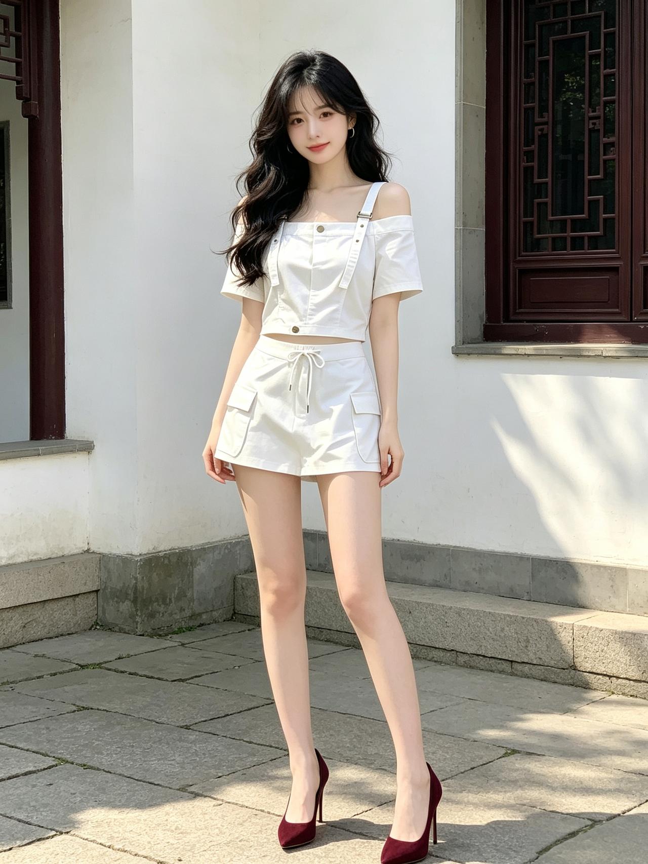 女人如何穿出含蓄的性感? 纯白吊带配红高跟鞋，俏皮又显瘦！阳光洒下瞬间，你就是这