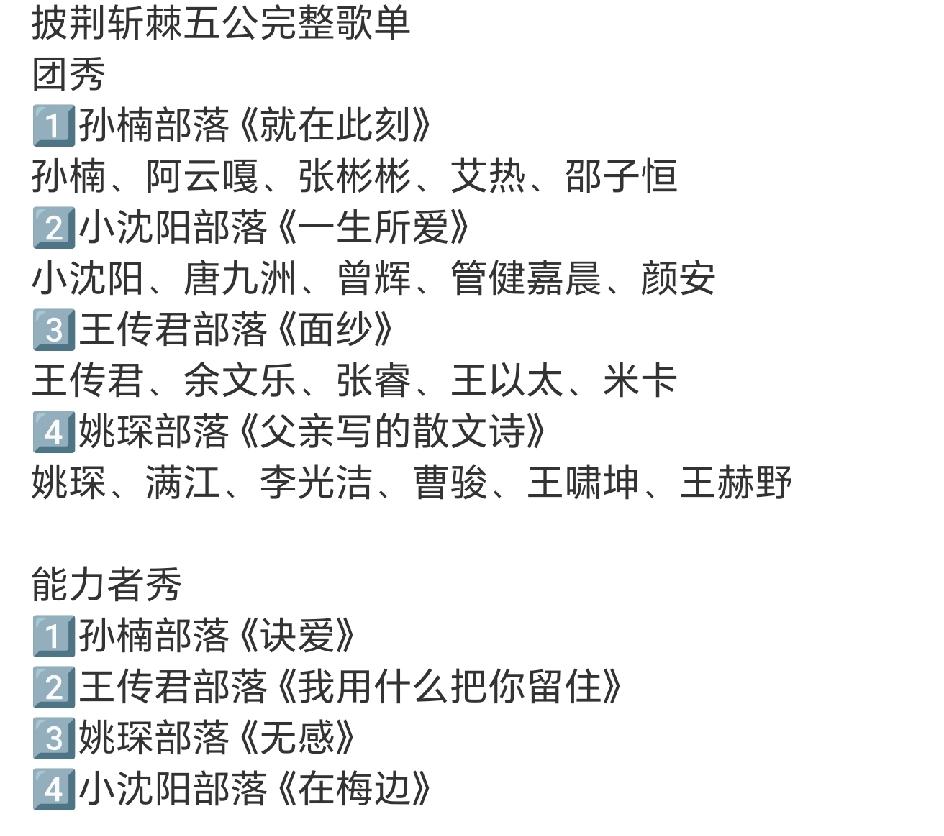 披荆斩棘五公分组和歌单已出，为什么没有帮帮唱了呢？往届的披哥都不来了啊！
五公分