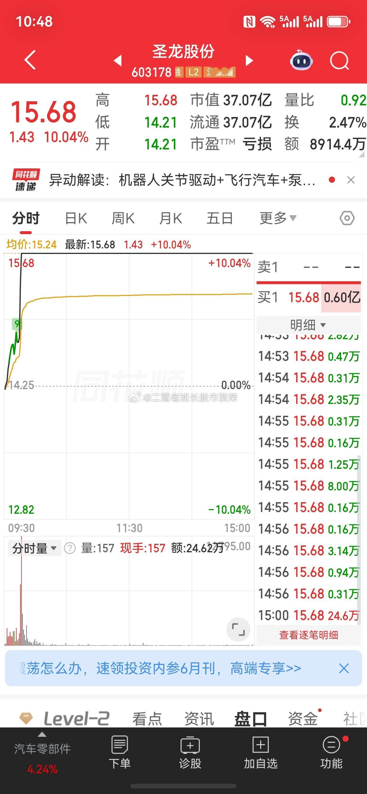 股票东方财富  圣龙股份，涨跌幅：10%机器人；证监会同意宇树科技IPO注册机器