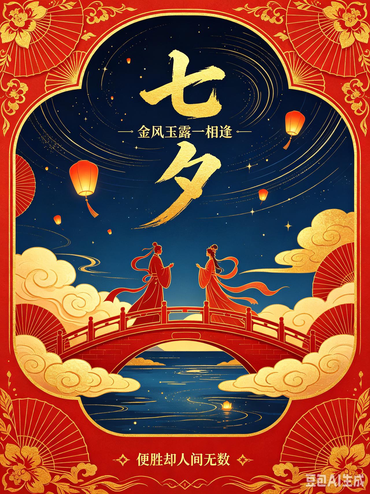 七夕抒情
陈德金（江西）

昨夜天涯共此时，华灯明灭寄相思。
空中倩影迷云路，江