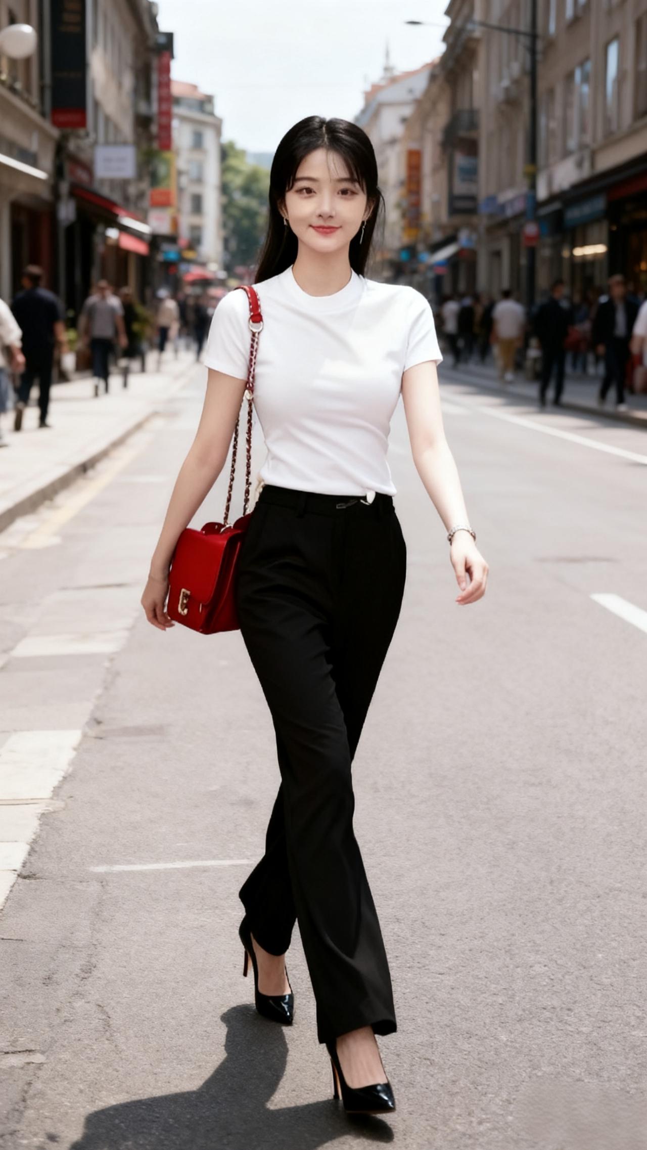 都市时尚少女，黑白经典搭配，街拍范十足怎样穿搭能显示出温柔的女生气质?温柔显气质