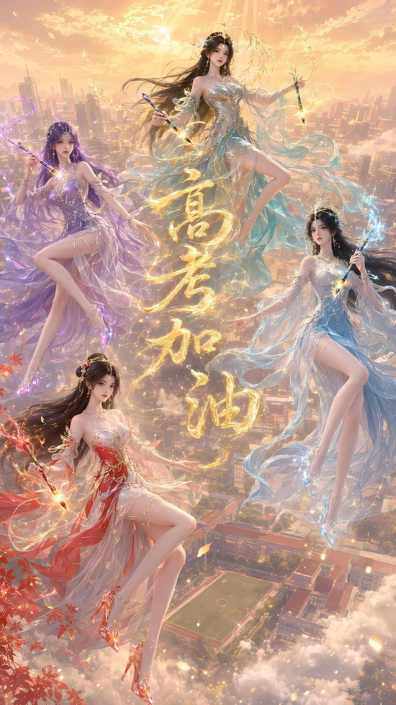 仙姬送福，圆梦盛夏。十年寒窗磨一剑，今朝提笔试锋芒。愿所有考生：提笔从容自信，合