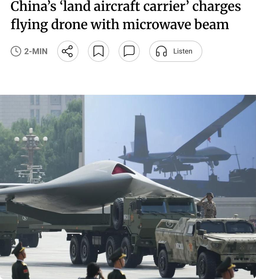 外媒：中国科学家研发出一种"陆地航母"微波无线输电系统，可通过地面装甲车上的微波