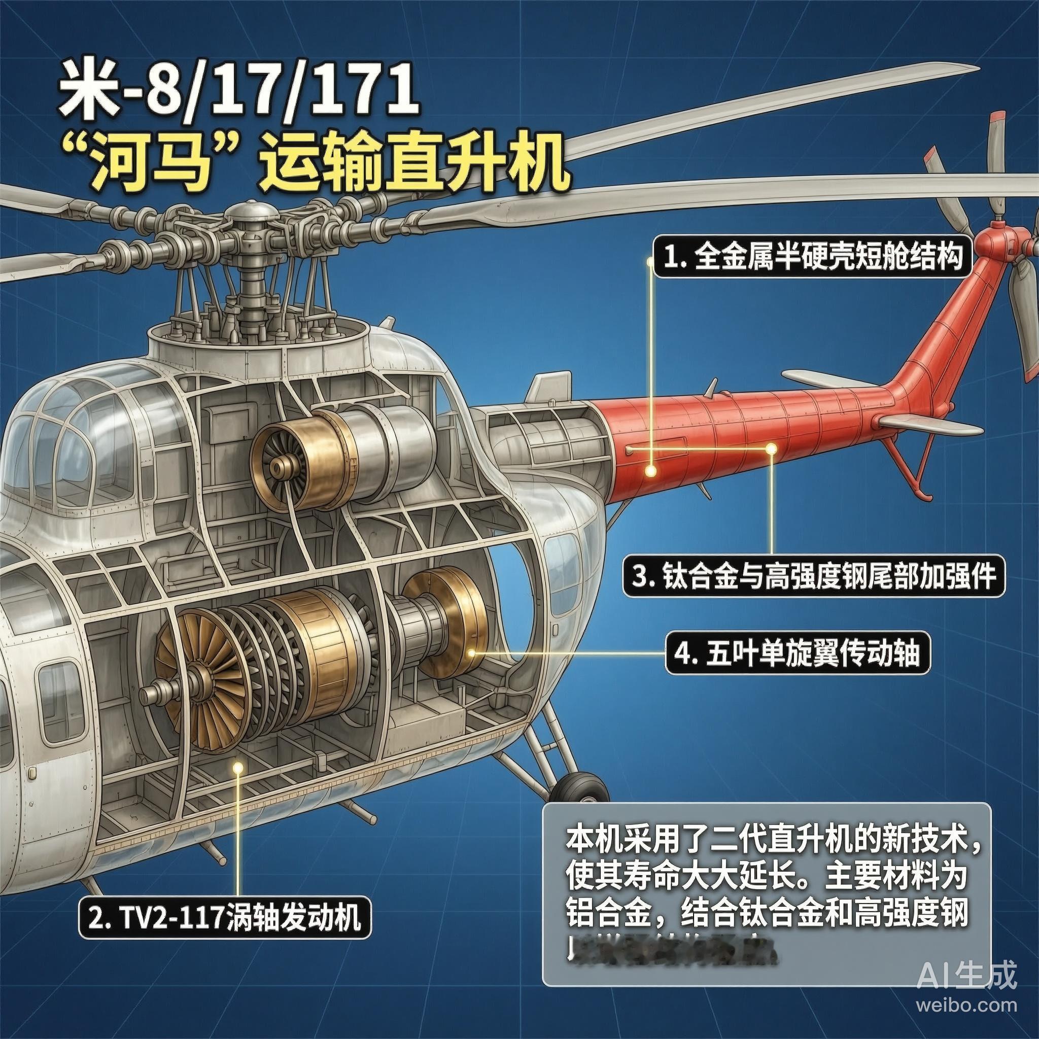 军事ai新视野 米-8/17/171“河马”运输直升机［苏］机长：18.17米主