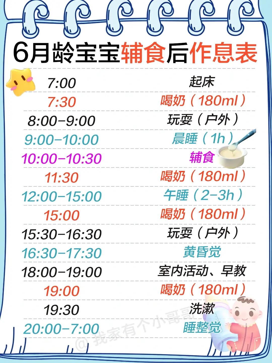 ✅6-7月龄宝宝作息时间表（❣️加辅食后）