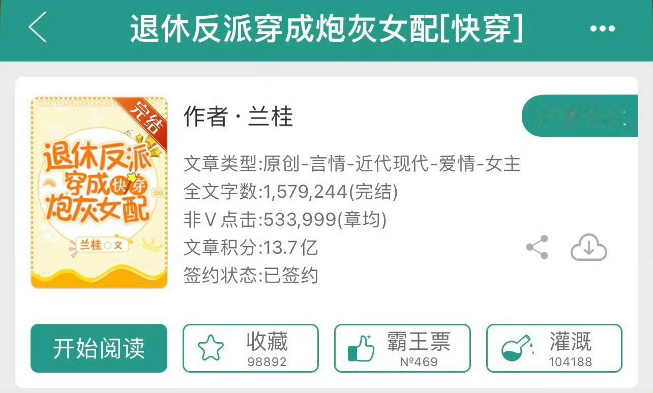 小说推荐：《退休反派穿成炮灰女配》 作者:兰桂简评：又飒又美女主，快穿，女配逆袭