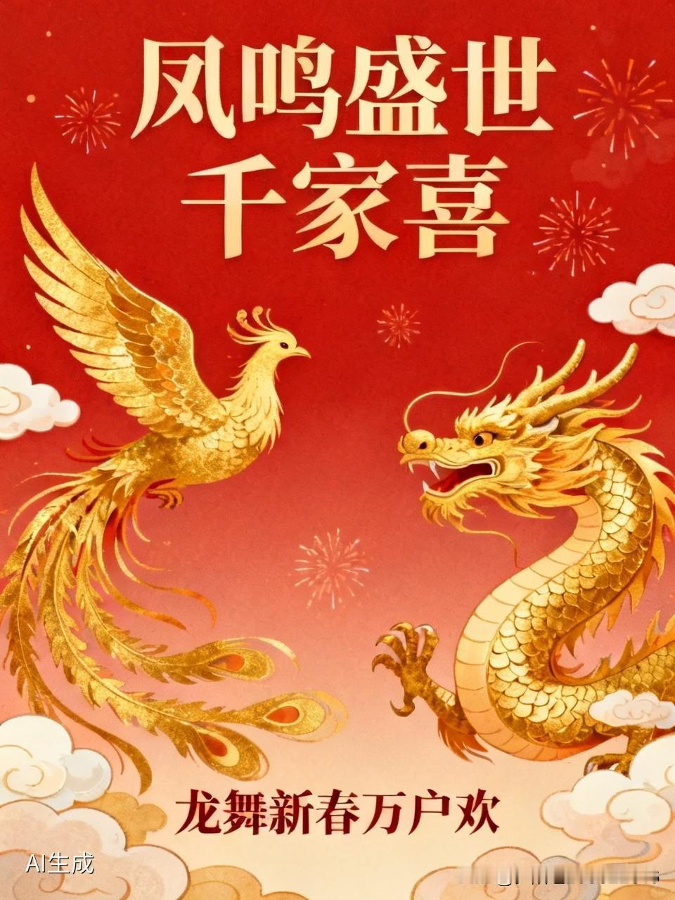 上联:凤呜盛世千家喜
下联:龙舞新春万户欢