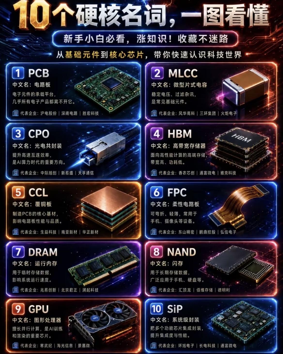 10个芯片黑话一张图全搞定
想入坑半导体/数码，刷研报总被专业名词绕晕？
一张图