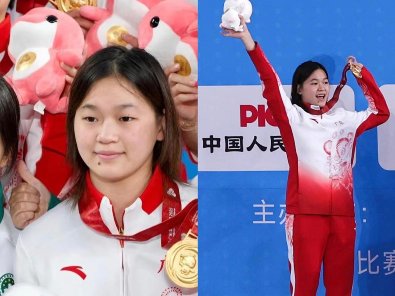 全红婵受伤了，
身上贴满膏药，
走路都疼痛，
比赛还要继续，
她用顽强的斗志和不