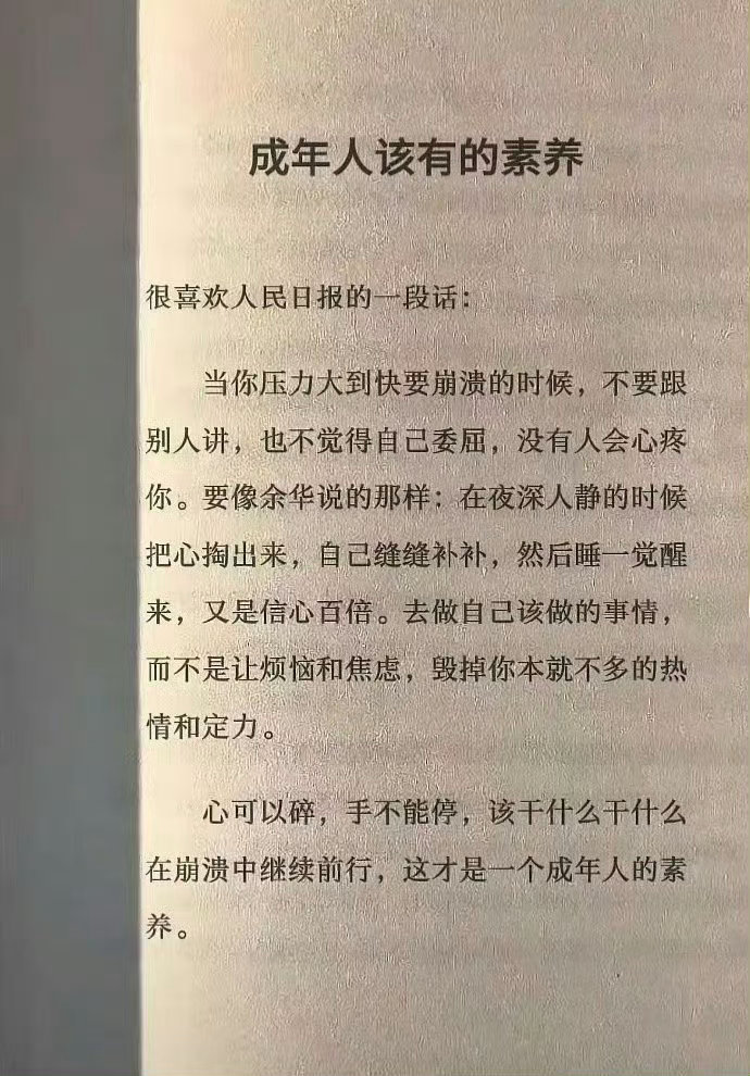 “心可以碎，手不能停，该干什么干什么，在崩溃中继续前行，这才是一个成年人的素养。