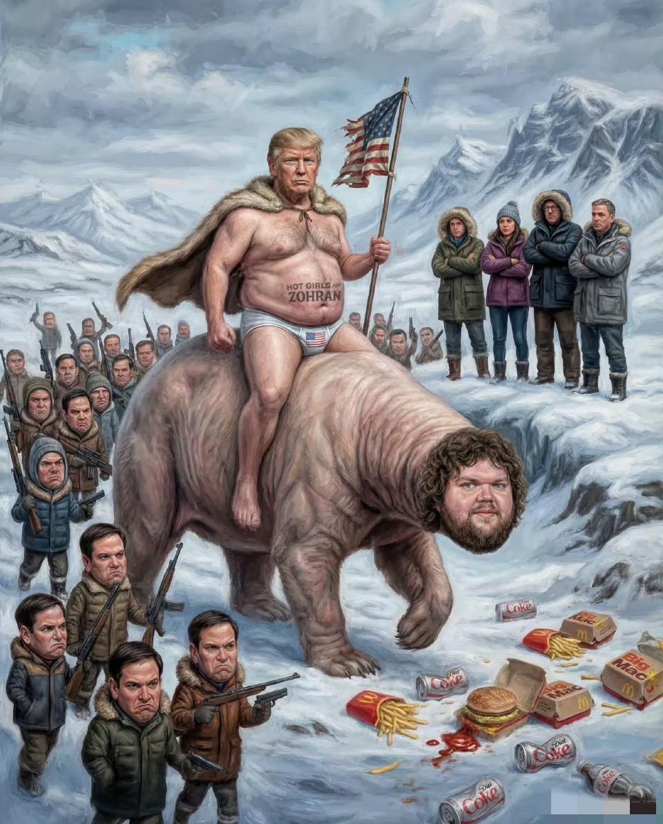 笑不活了！川普这幅讽刺画把美式政治玩明白了……

手里举着国旗硬装“美国英雄”，