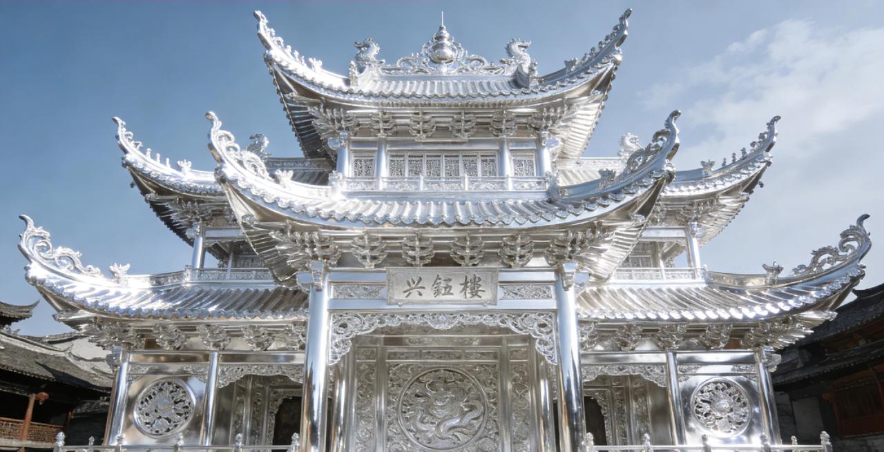 永兴银楼，藏着白银的极致浪漫
 
坐落湖南永兴的银楼，由1.75吨纯银浇筑而成。