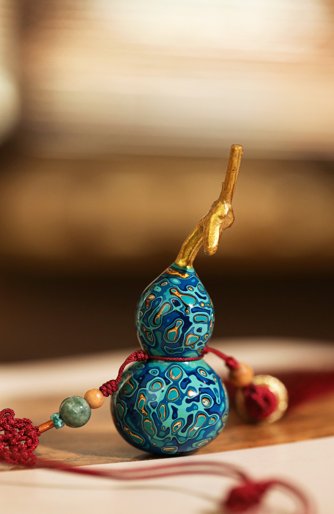 大漆·青金蓝【福禄】挂件葫芦，一生福禄平安！选取天然葫芦，手工髹青金蓝大漆，色泽
