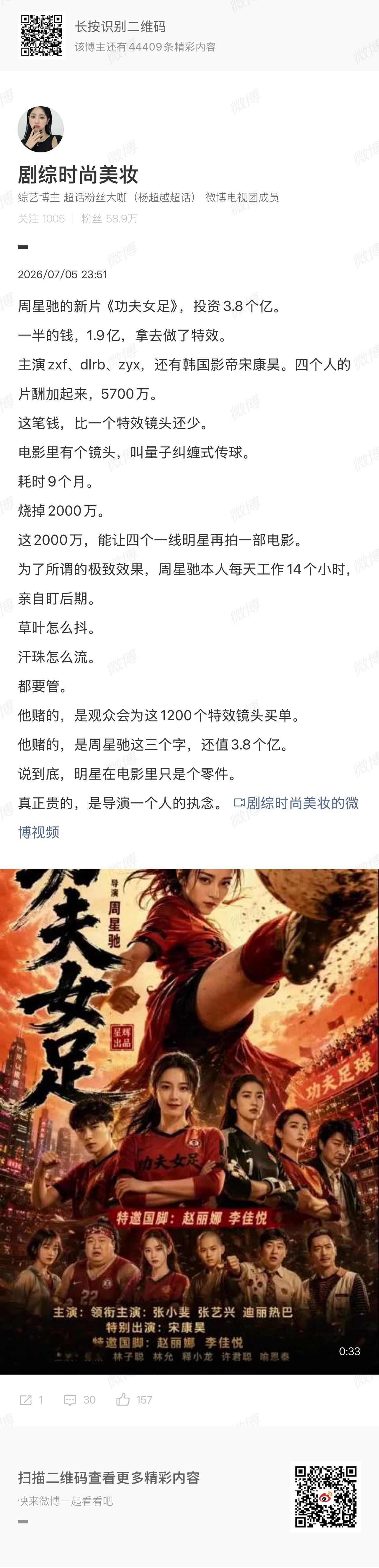功夫女足成本3.8亿大制作呀 