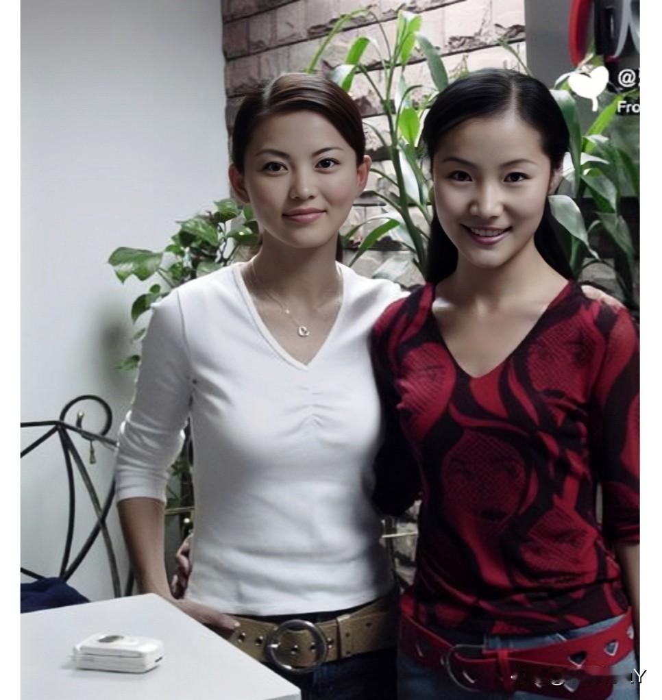 这是二零零零年，李湘与一位女子的合影。那时候李湘二十四岁，笑容婉约，美丽大方。而