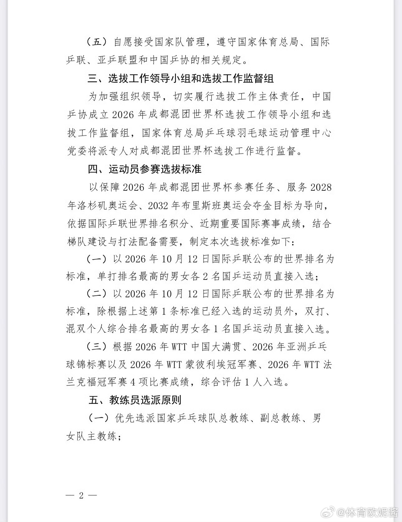根据选拔办法，目前已获得混合团体世界杯参赛名额的运动员名单公布：女子王曼昱、孙颖