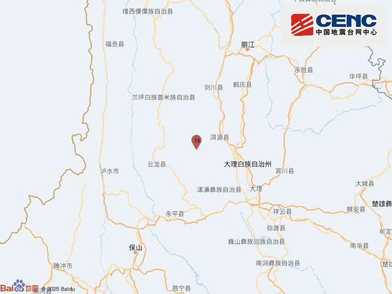 地震快讯中国地震台网正式测定：04月12日05时21分在云南大理州洱源县（北纬2