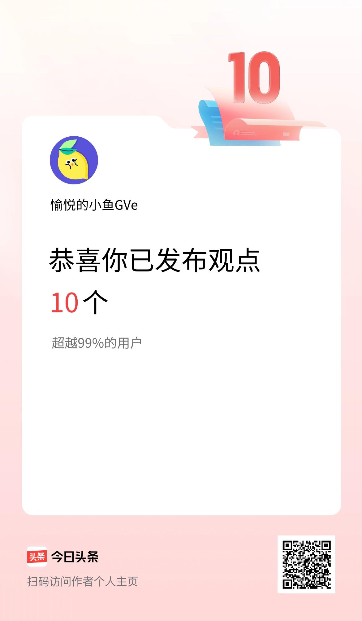 我在头条累计投稿观点10个