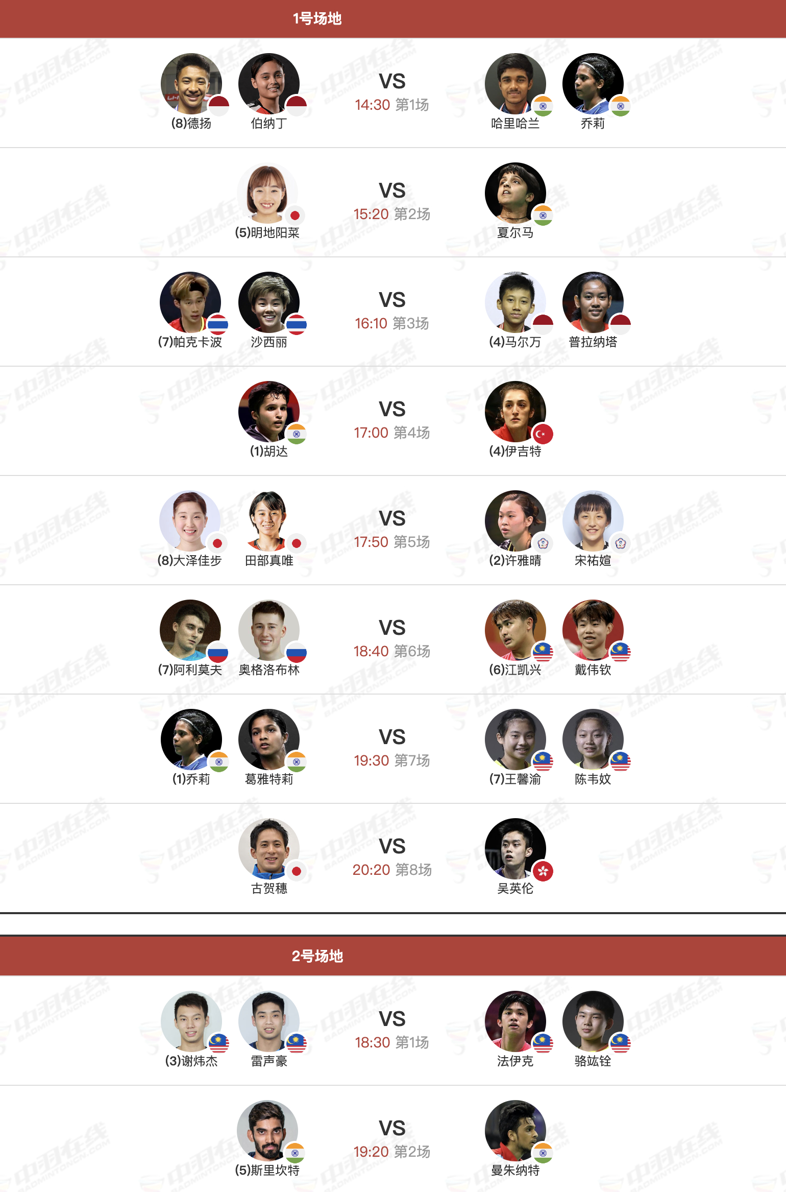 2025赛德莫迪羽毛球国际赛 11月29日各单项半决赛赛程，14点30分开赛： 
