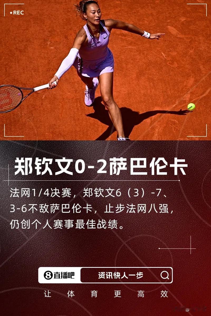 抢七2：0本来有希望拿下第一局的，结果输了…最终郑钦文0：2不敌世界第一的萨巴伦