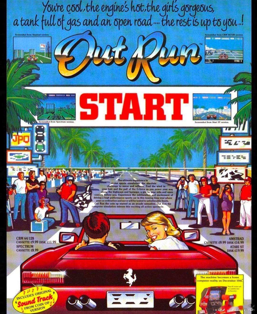 SEGA世嘉《Outrun》系列游戏插画。Outrun在1986年登陆街机厅，被