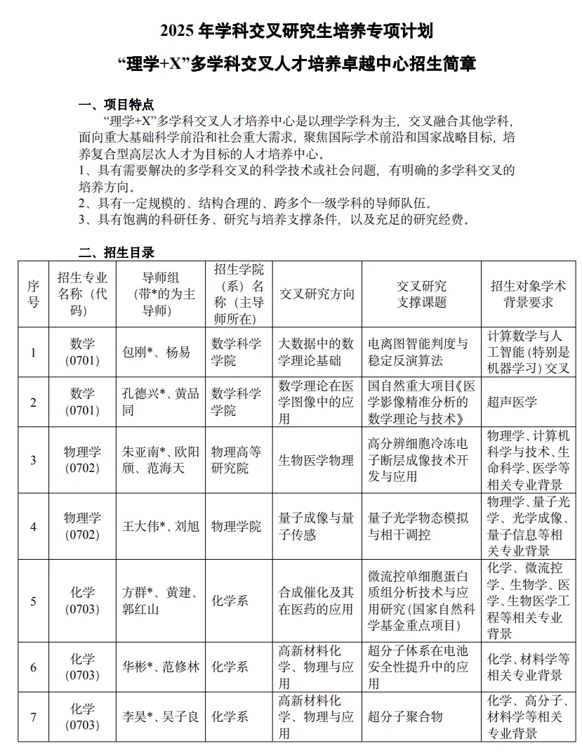 浙江大学学科交叉博士理学+X招生简章