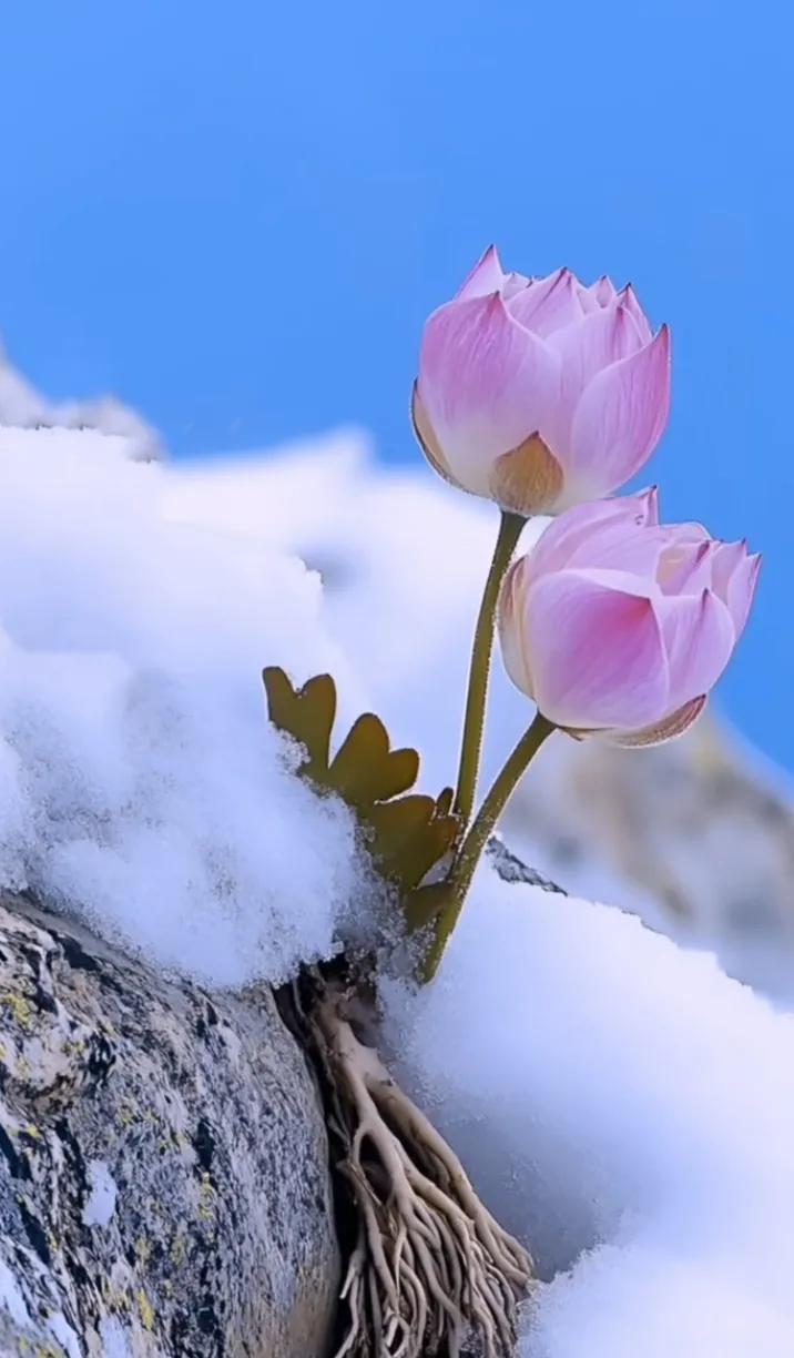 冬日生活打卡季雪莲花凌于高原之巅，寒威不惧，素瓣纷披，孤芳傲立，笑对霜天雪霰。风