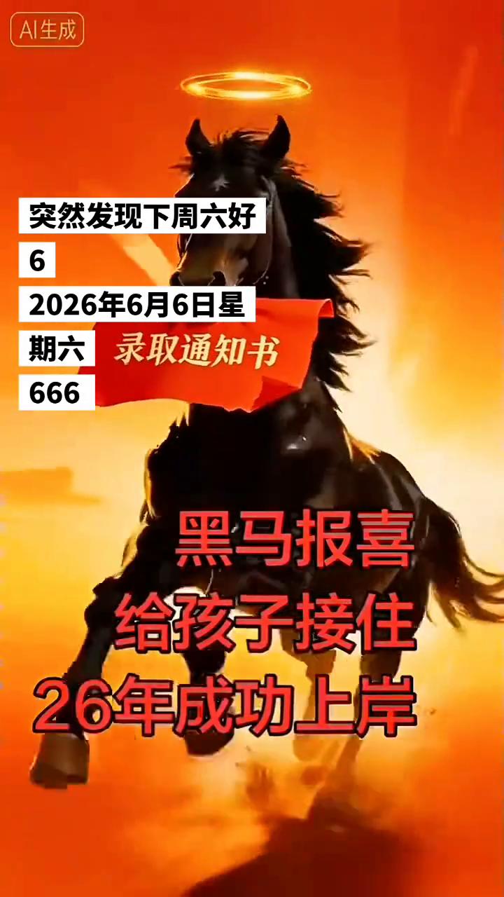 突然发现下周六好，2026年6月6日星期六，录取通知书666，黑马报喜，给孩子接