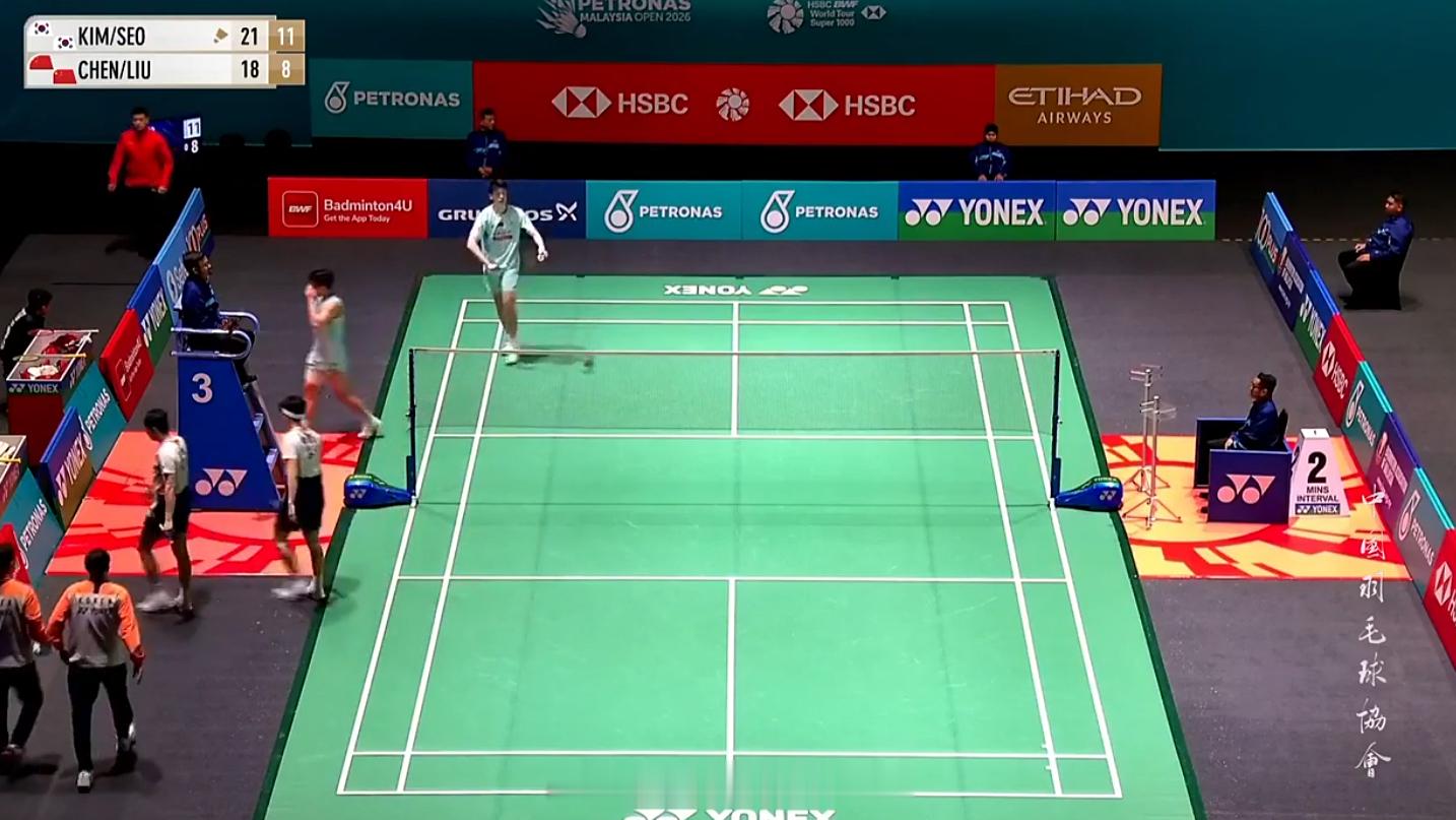 男双 1/16赛金元浩(1) / 徐承宰 21-18 11-8 陈柏阳 / 刘毅
