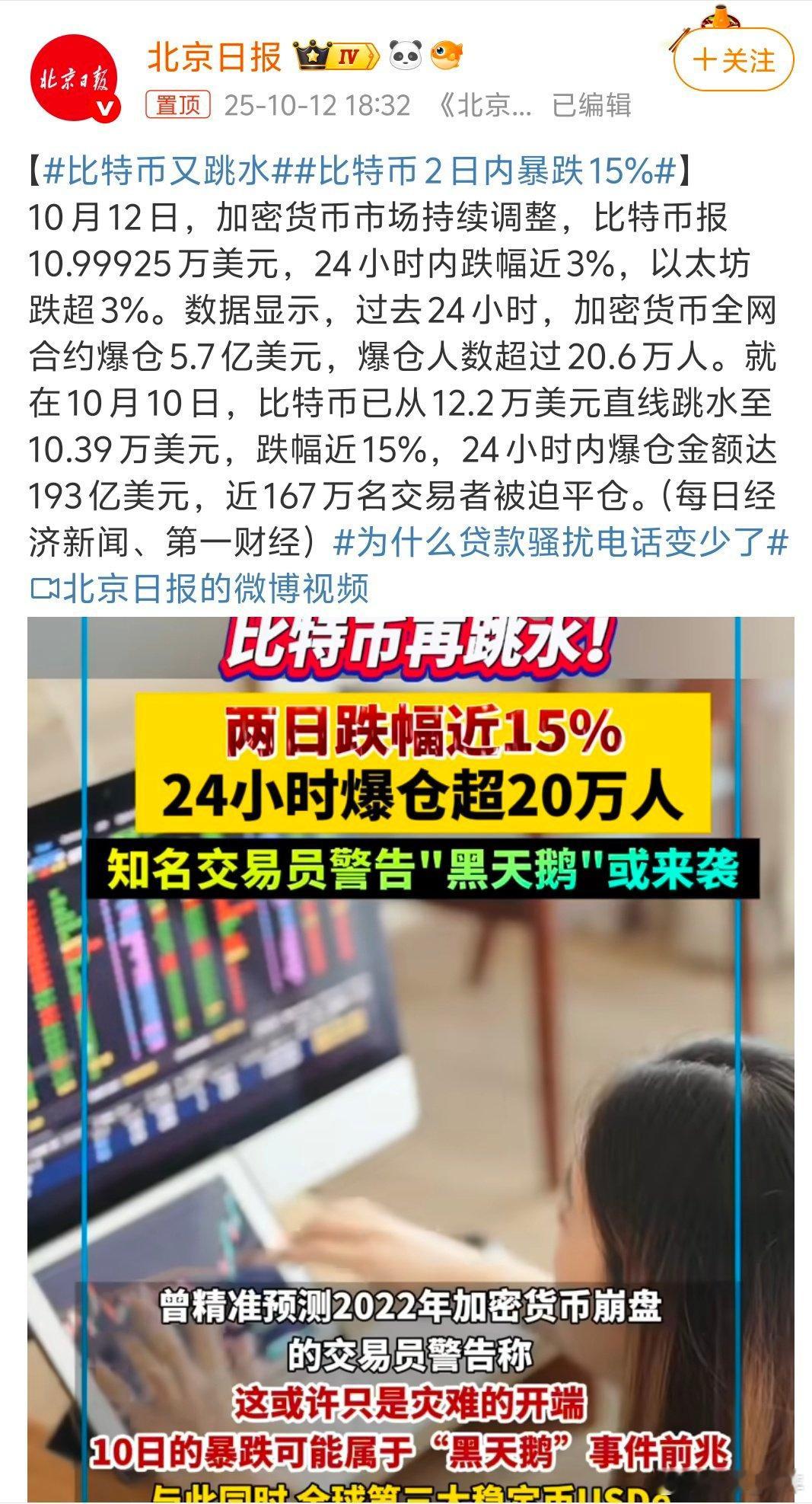 比特币又跳水比特币，48小时，暴跌15%。 全网爆仓，近200亿美元。 167万