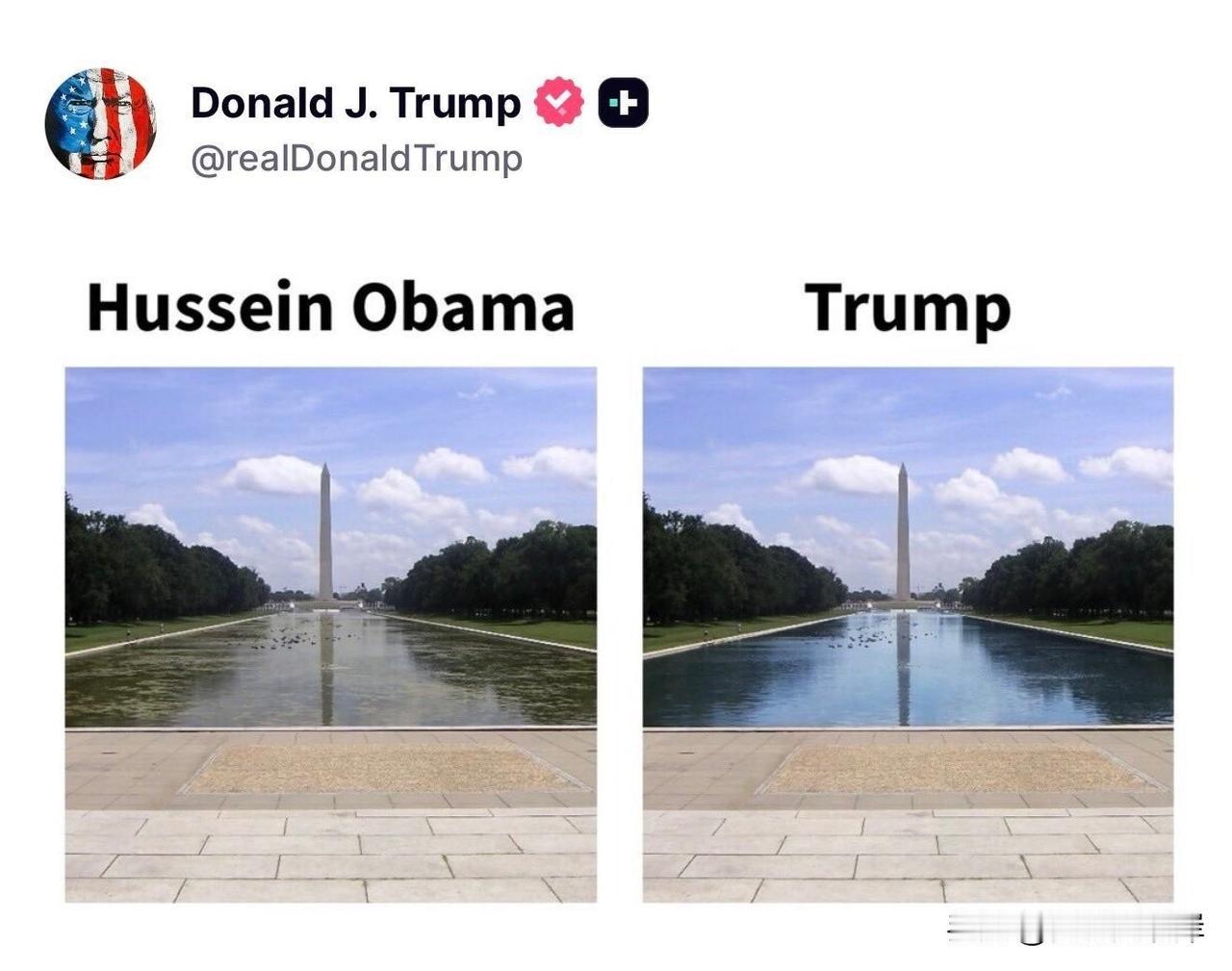 川普刚刚在社交媒体上发了对比图。