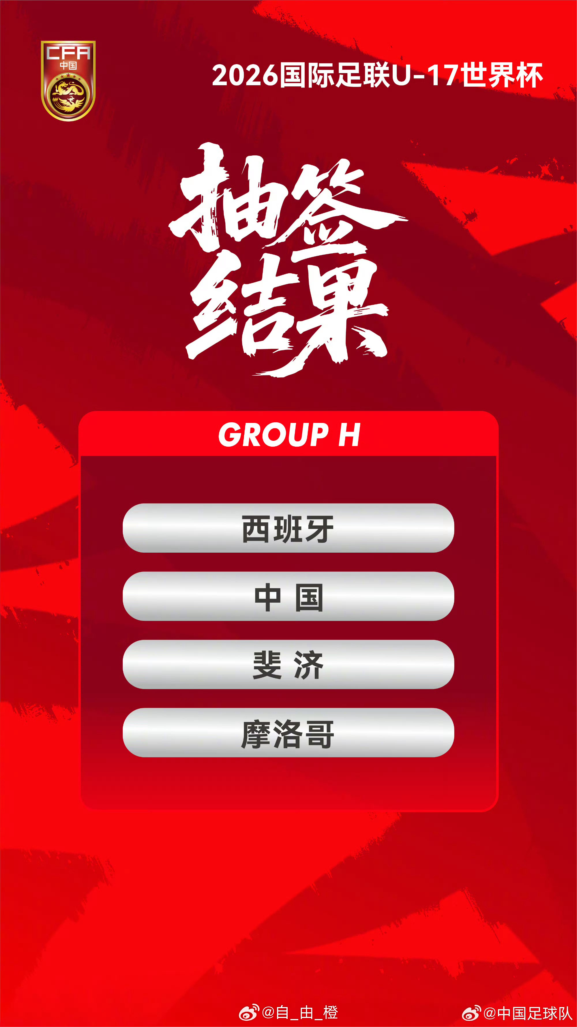 北京时间5月21日晚，2026卡塔尔U-17世界杯抽签仪式在苏黎世举行，中国U-