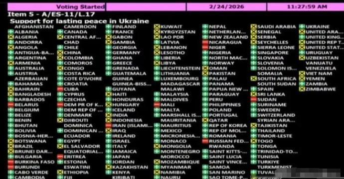 弱国无外交啊。支持乌克兰的国家有107个，支持俄罗斯的国家仅有12个。

202