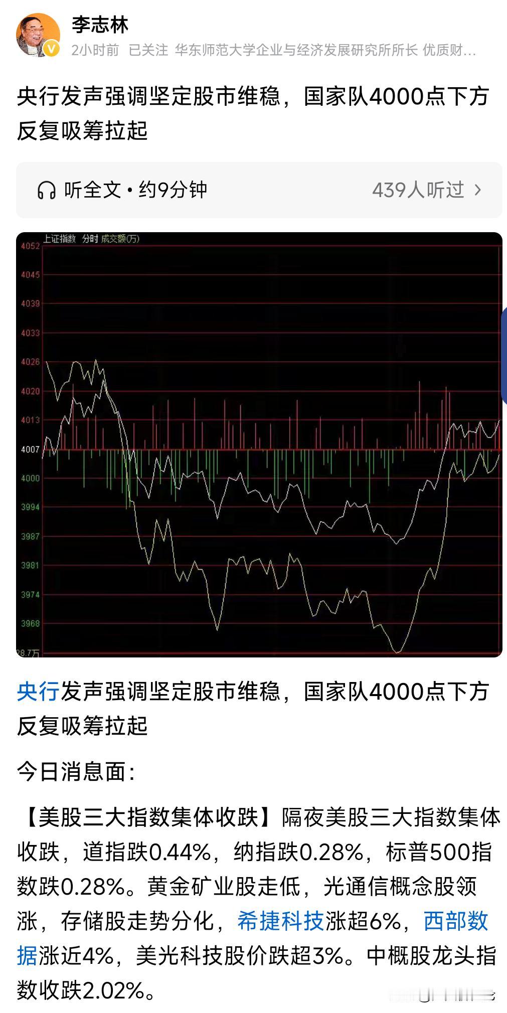 虽然有央行及时喊话稳定股票市场，但上证大盘的4000点终究还是保不住了， 因为，