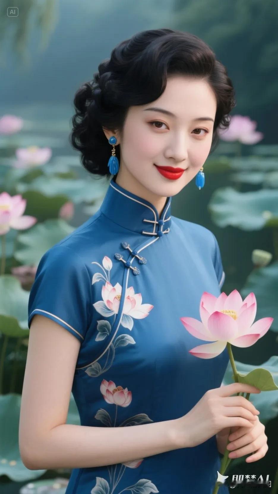 拿荷花的旗袍美人（193）