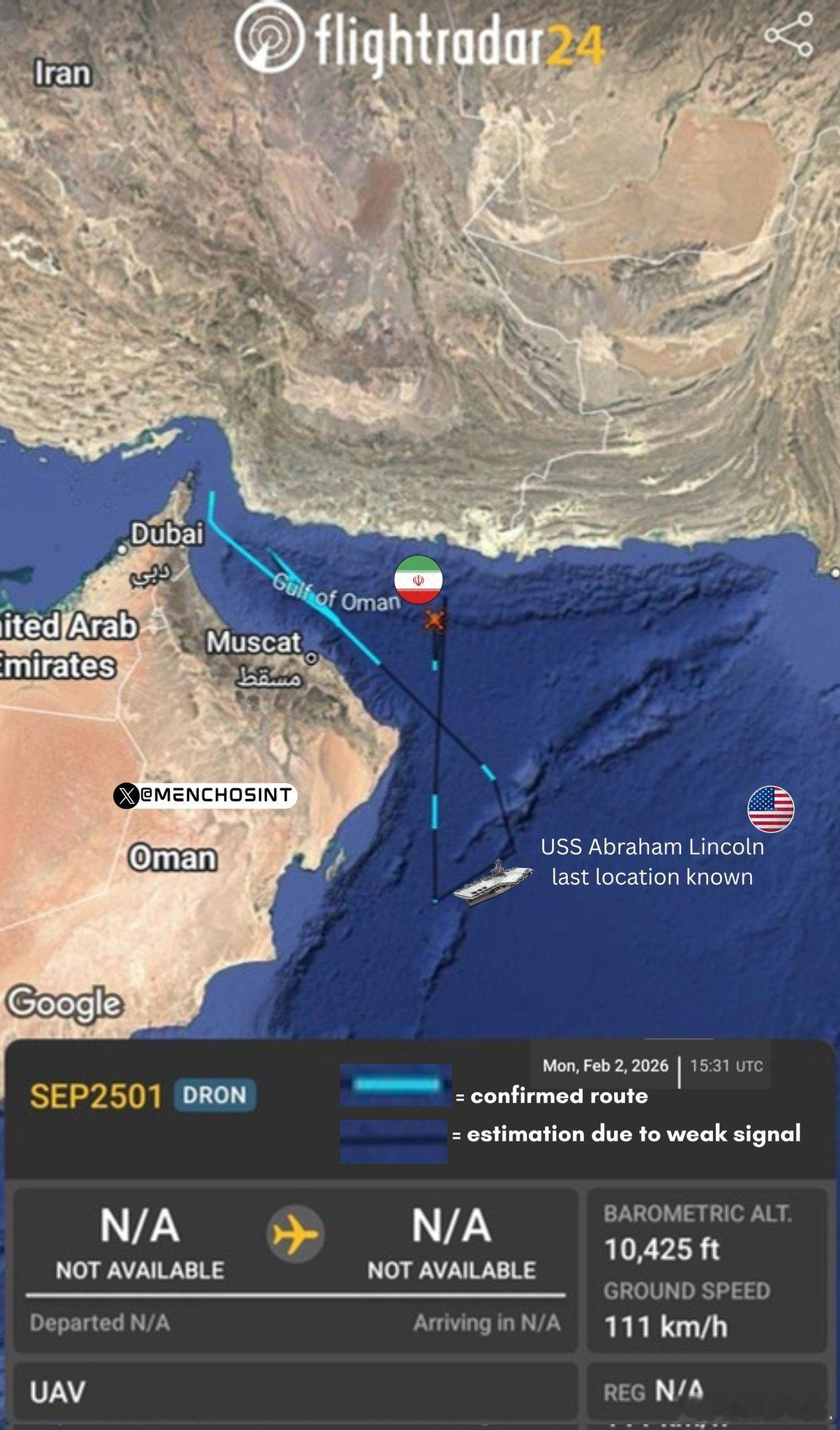 美伊对峙 伊朗 “SEP2501” 型无人侦察机早些时候对“林肯号”航母进行了抵
