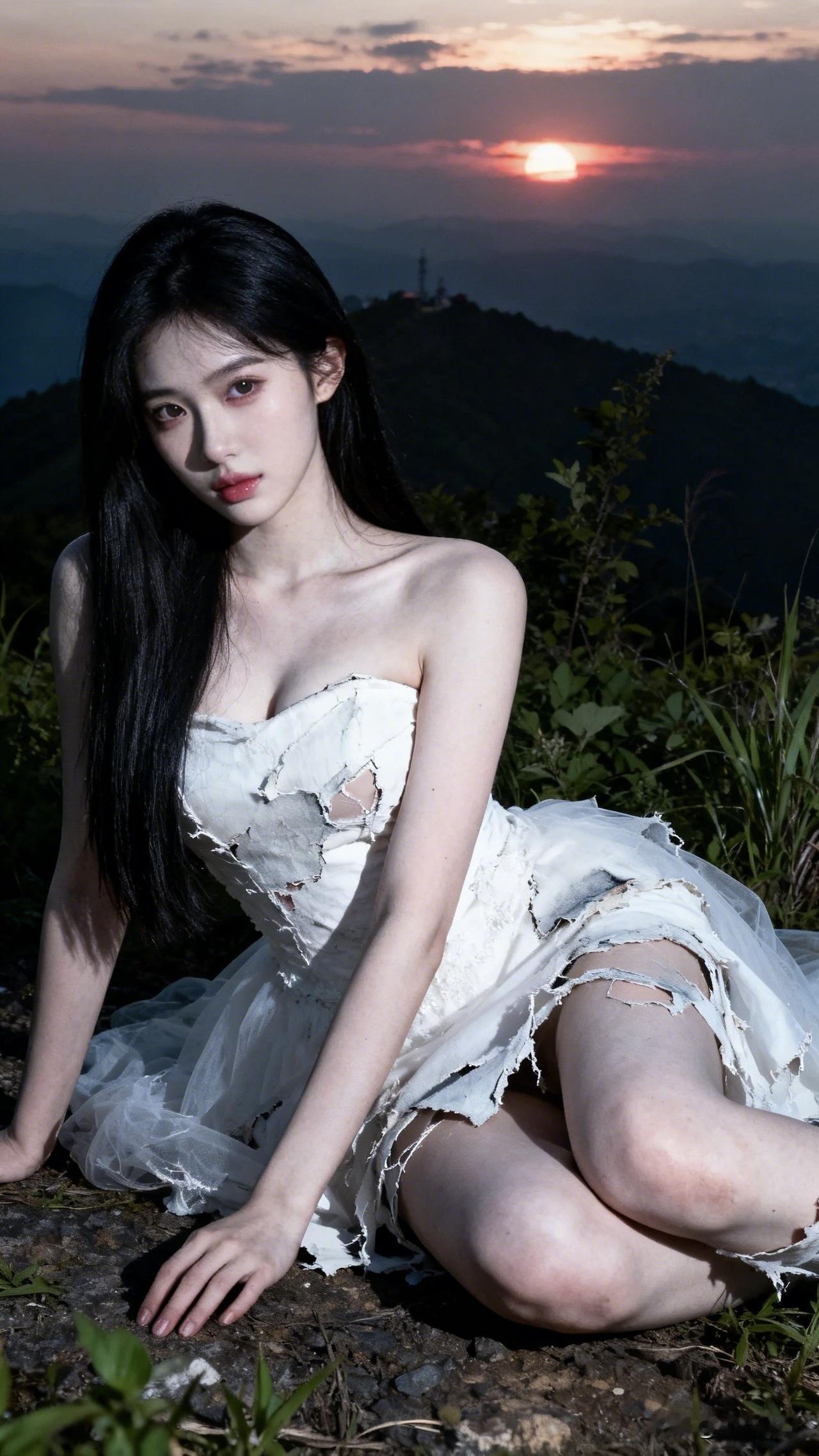 的浪漫💕：最后那一抹夕阳的余晖，又怎么少得了那一抹婚纱的浪漫，哪怕破破烂烂的一