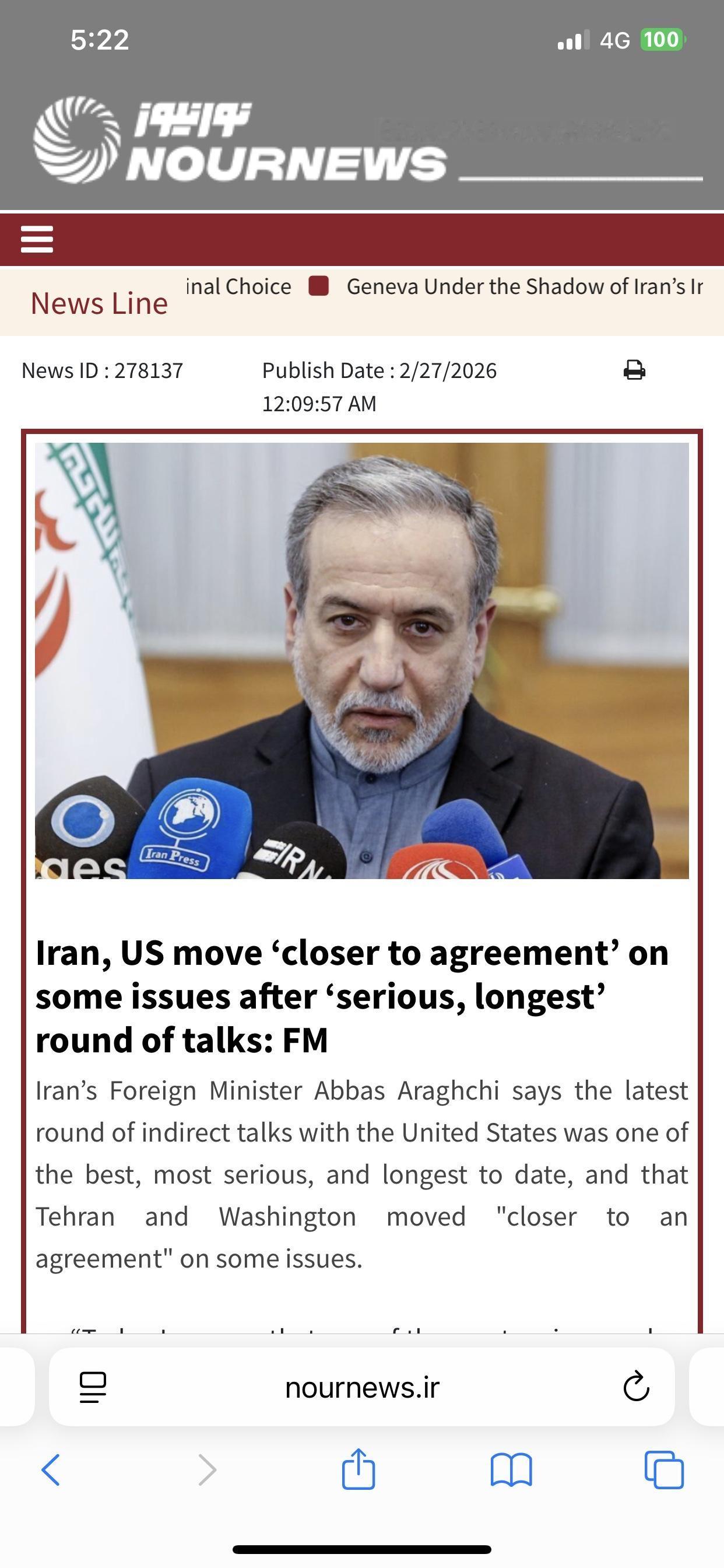 伊媒：伊朗外交部长表示，经过“严肃且漫长”的谈判，伊美在某些问题上“更接近达成协