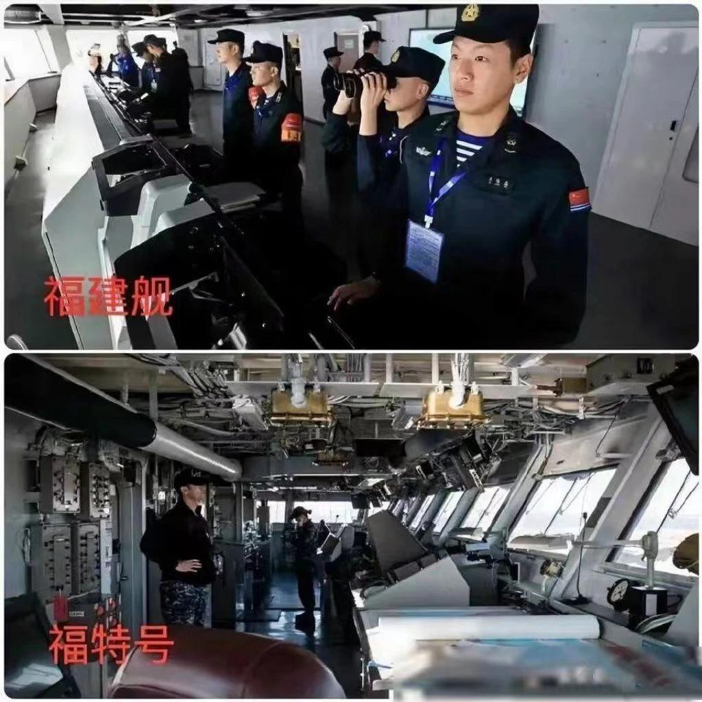 福建舰和福特号的舰岛舱内对比，你能够看出什么吗？

有人说：美国福特号的管线外露